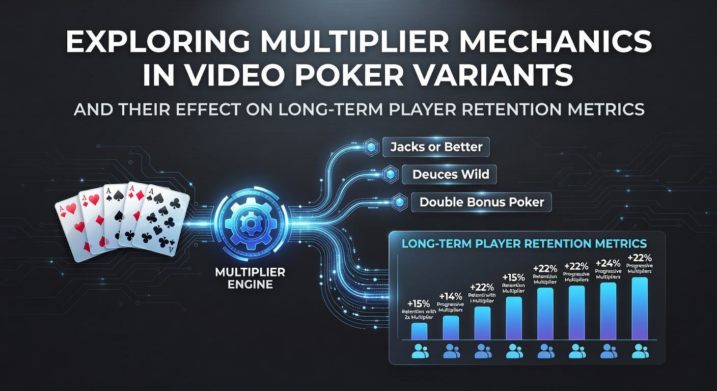 Video poker screen displaying multiplier features in a digital casino interface