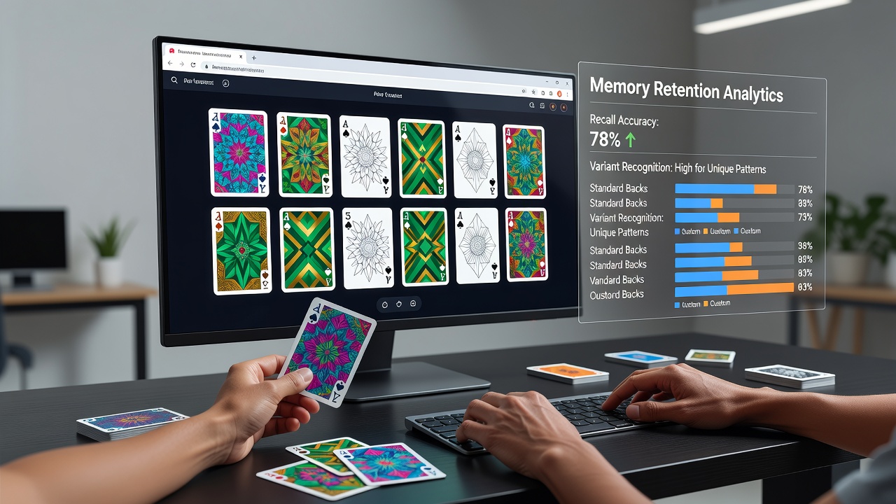 Browser interface showing multiple blackjack variants with distinct customizable card back patterns displayed on a digital table