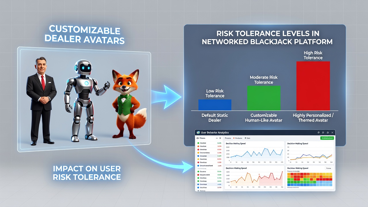 Close-up of avatar customization menu influencing player bet sizing in a live blackjack simulation