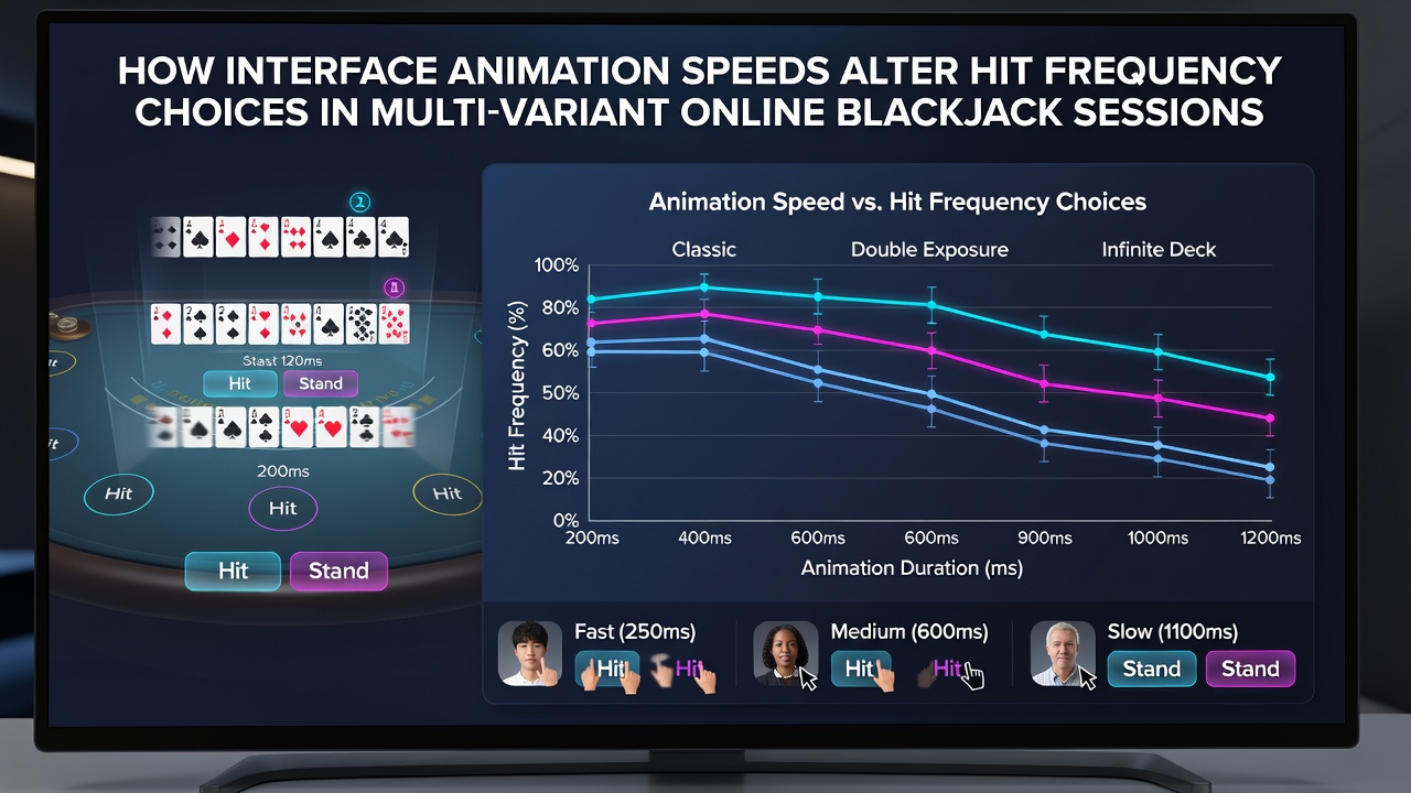 Online blackjack interface showing animated card dealing at varying speeds across multiple rule variants