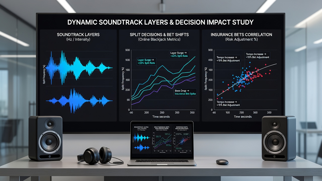 Player interface displaying insurance bet prompt with layered audio visualization in multi-rule blackjack simulation