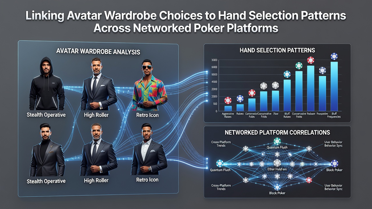 Networked poker platform interface showing diverse avatar wardrobe options alongside hand selection indicators