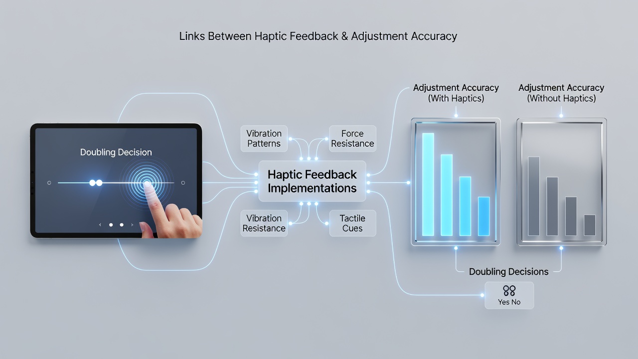 Close-up view of haptic vibration patterns mapped to doubling decision points in customizable blackjack apps