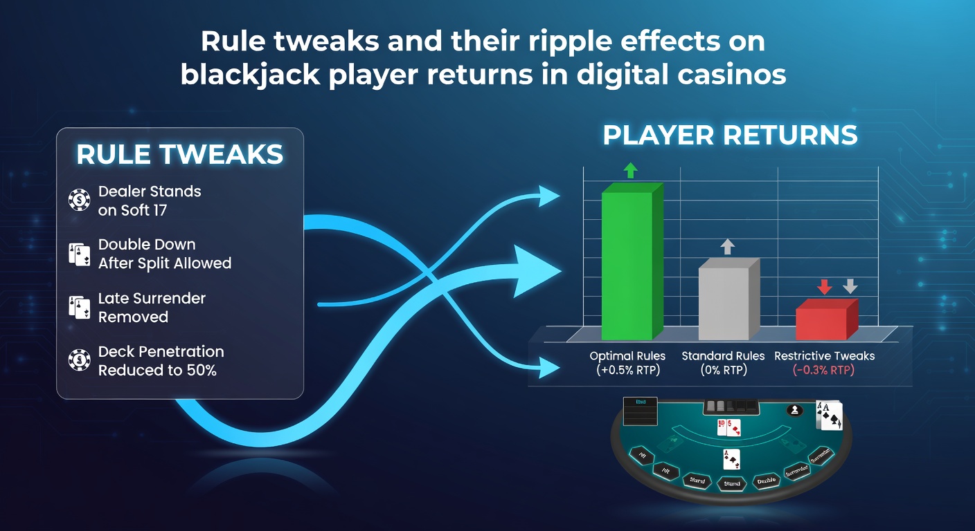 Digital blackjack table interface showing rule variations and payout structures in an online casino environment