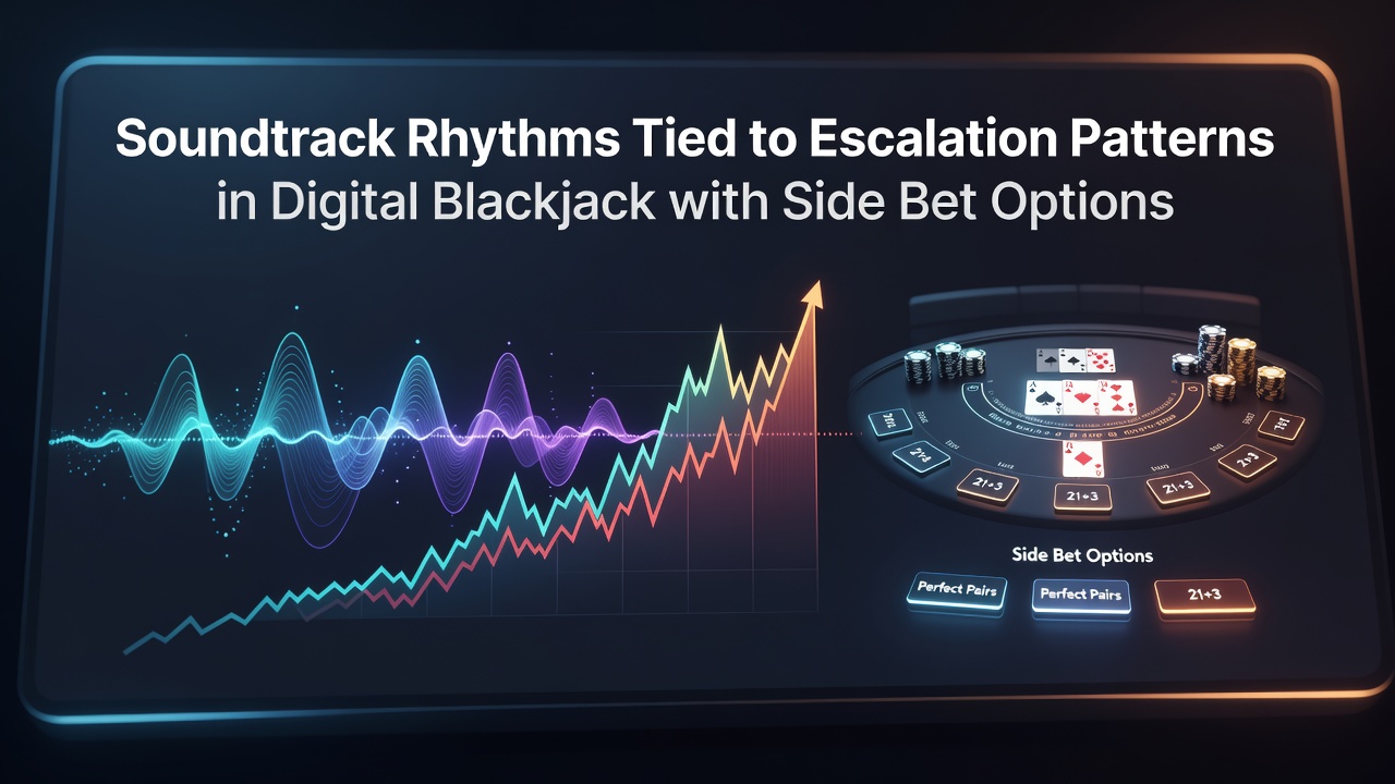 Digital blackjack interface displaying side bet options with overlaid audio waveform visualization