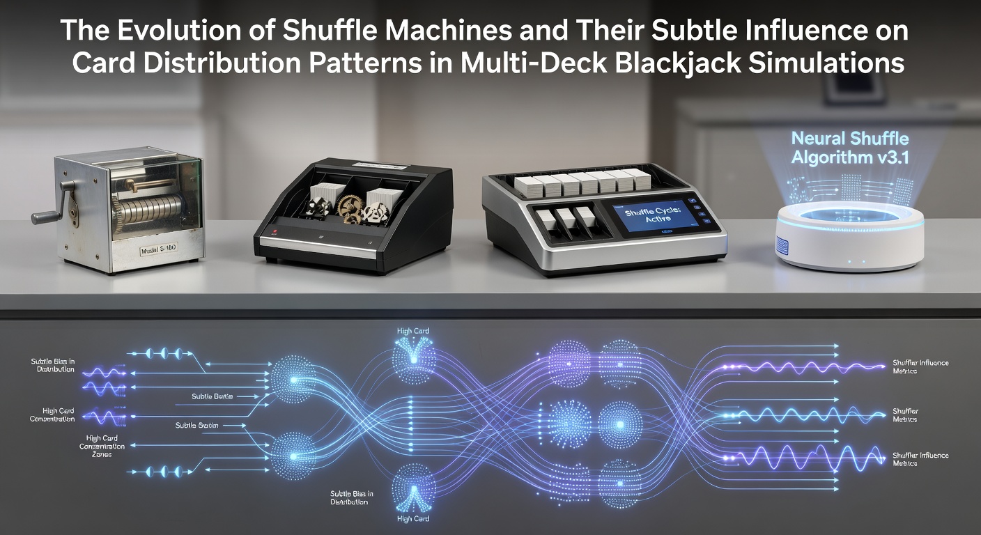 Historical progression of casino shuffle machines from manual devices to automated systems used in blackjack tables