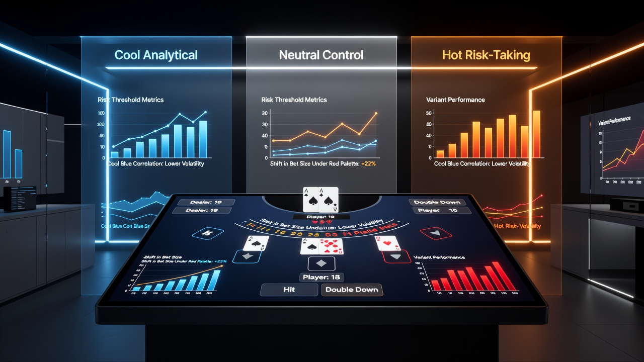 Detailed view of color temperature variations affecting decision points in digital blackjack gameplay